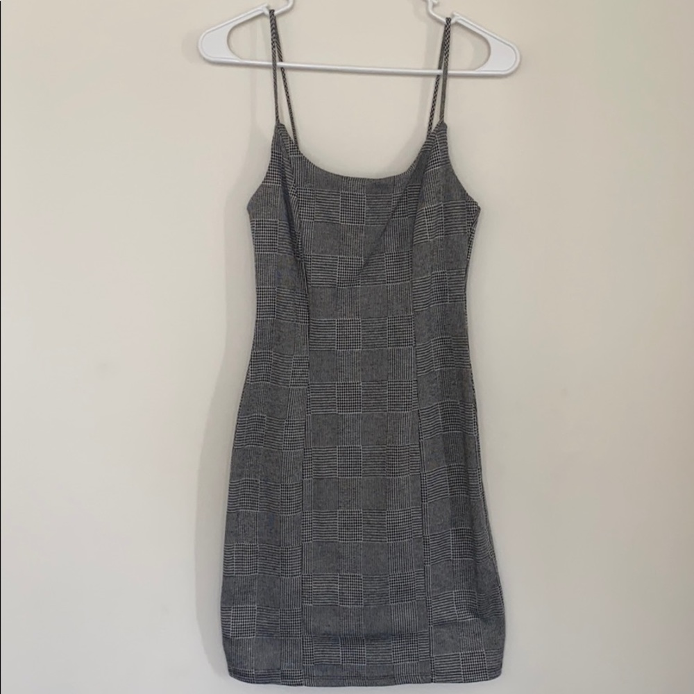 Mini Dress - Grey Black White Plaid